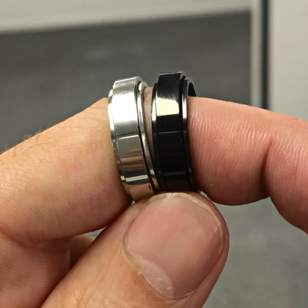Anxiety Rings Australia Black and Silver Smooth Finish Anxiety Ring